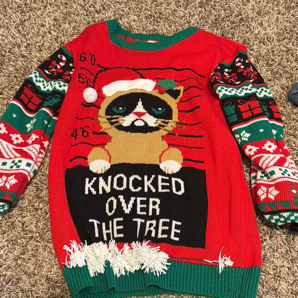 Red and Green Cat Christmas Sweater